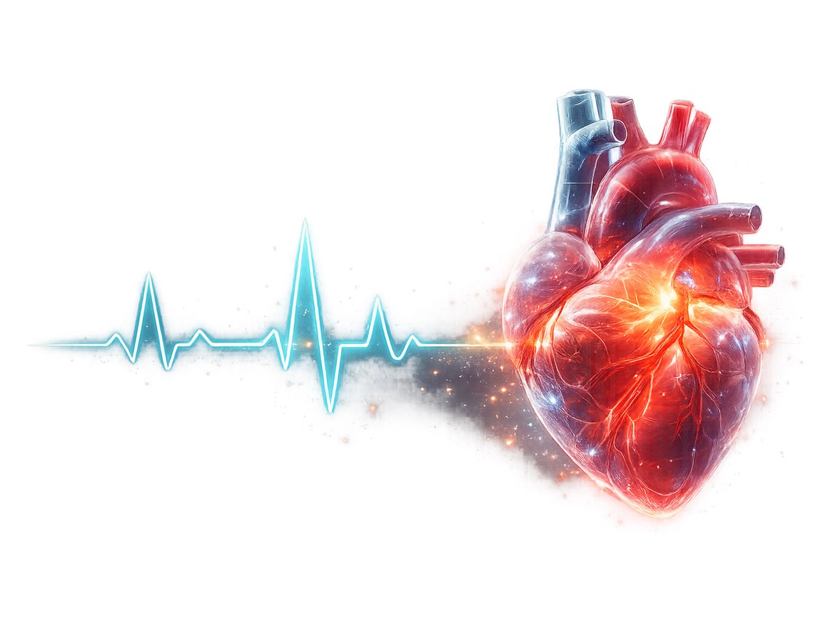 Ilustración de un corazón junto al trazo de un electrocardiograma
